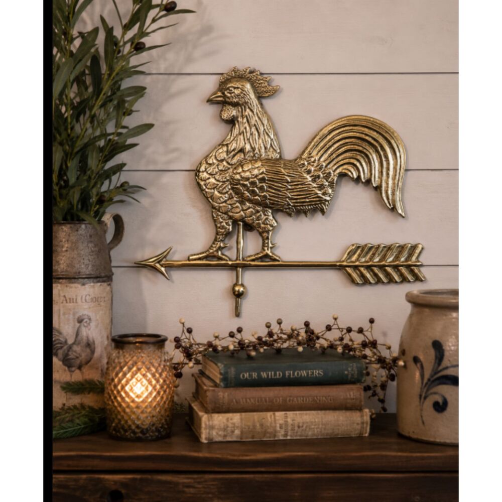Vintage Solid Brass Rooster Weathervane Wall Décor – Heavy Cast Brass